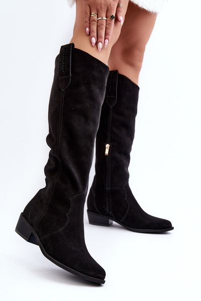 Zazoo 3427 Damen Wildleder Cowboystiefel Schwarz