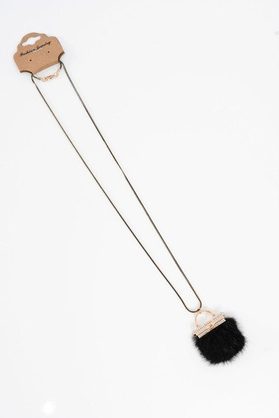 Női nyaklánc pomponnal és fekete kristályokkal