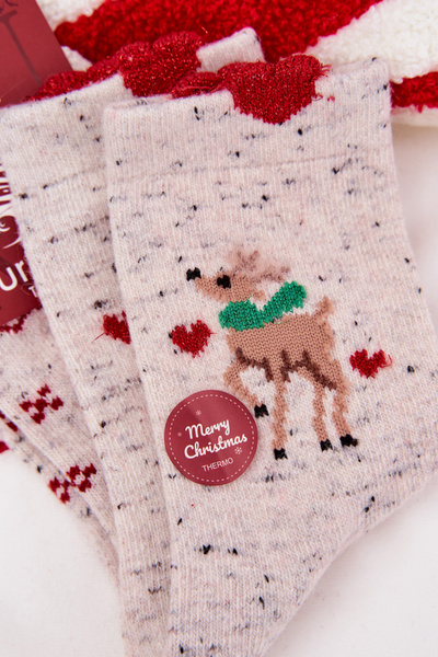 Chaussettes Femmes de Noël Avec Rênes et Cœurs Laine d'Alpaga Grise