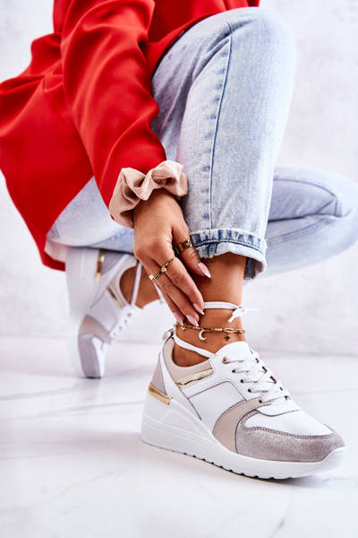 Chaussures de sport en cuir sur coin Rayana blanc et gris