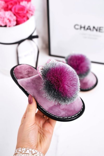 Chaussons Enfant Avec Pompon Violet Cendrillon