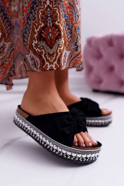 Moteriškos šlepetės su piešiniais storais padais Black Milady