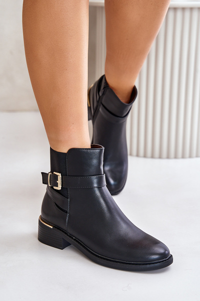 Damen Chelsea Boots Niedriger Absatz Eko Leder Schwarz Zinlora