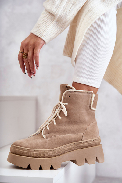 Wildleder Warme Schnürstiefel Beige Elisabeth