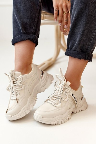 Damen Turnschuhe Solide Sohlen Beige Chunky