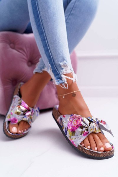 Kork-Futter Flip Flops Grau Floral Wendy