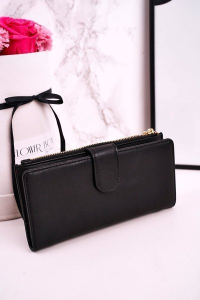 Nagy női pénztárca, extra pénztárcával és rojtokkal, fekete