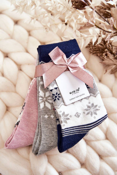 Damen 3er-Pack Weihnachtssocken Festliches Grau und Marineblau