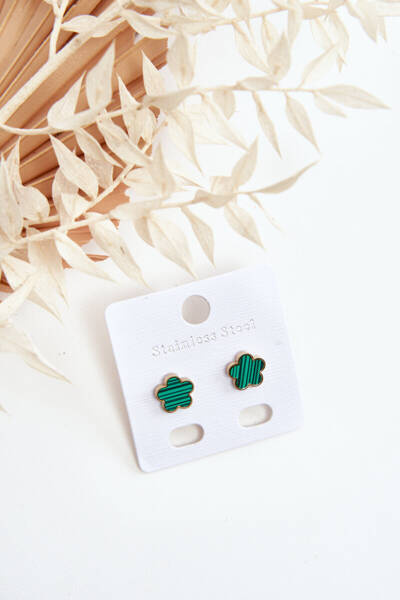 Boucles d'Oreilles Délicates Fleurs Vertes et Dorées