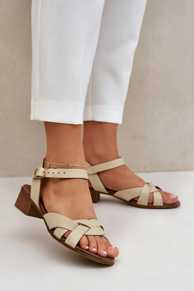 Leather Sandals On A Delicate Heel Light Beige Zazoo 40372