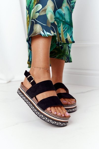 Plateausandalen aus Wildleder Schwarz Olympia