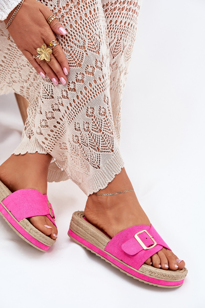Damen Pantoletten Auf Plattform Mit Goldener Schnalle Fuchsia Selira