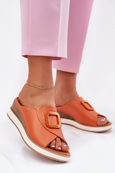 Sandales compensées en cuir pour femmes Artiker 56C2149 orange