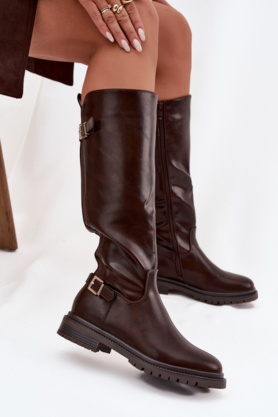 Bottes d'hiver pour femmes à talon plat avec boucles chocolat Sorelle
