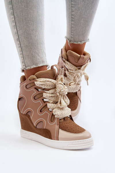 Damen Keilabsatz Sneaker Beige Leoppa
