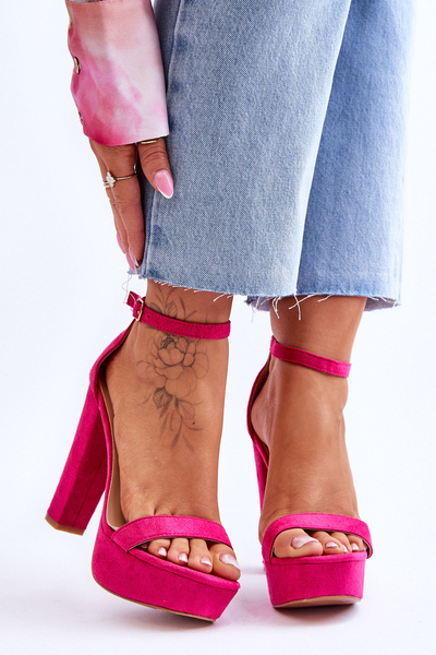 Sandales En Daim Confortables Sur Talon Haut Essence Fuchsia