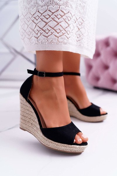 Sandale pentru femei pe călcâie espadrilles negri