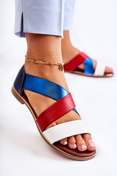 Leather Sandals With Drawstrings Blue Apulia