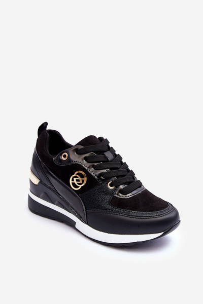 Chaussures de sport à lacets pour femmes sur talon compensé Noir Genova