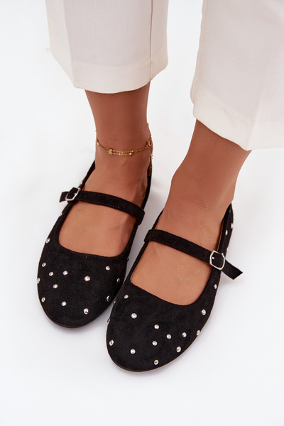 Verzierte Damen-Ballerinas mit Riemen Schwarz Olivisse