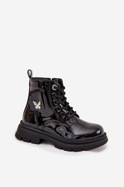 Boots pour enfants isolés à fermeture éclair en cuir verni noir Alverina
