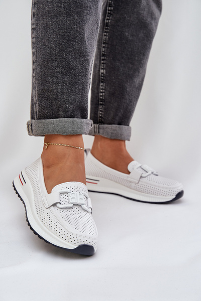 Mocassins Cuir Femme Sur Plateforme S.Barski LR51-556 Blanc