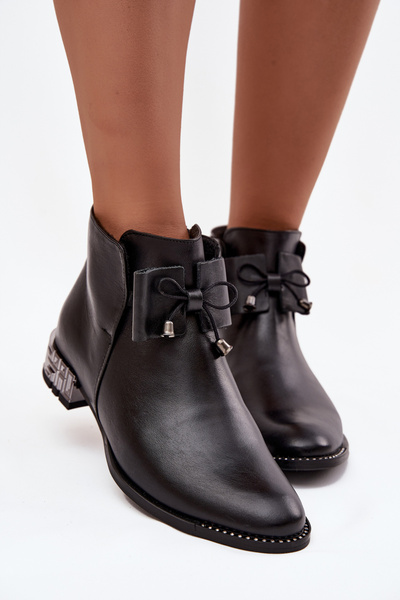 Bottes pour femmes en cuir naturel à faible talon Zazoo 1396 Noir