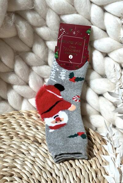 Chaussettes De Noël En Coton Pour Enfants Avec Père Noël Gris