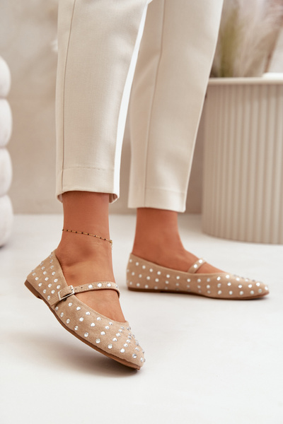 Ballerines Ornées Avec Bride Eco Daim Beige Tirilissa