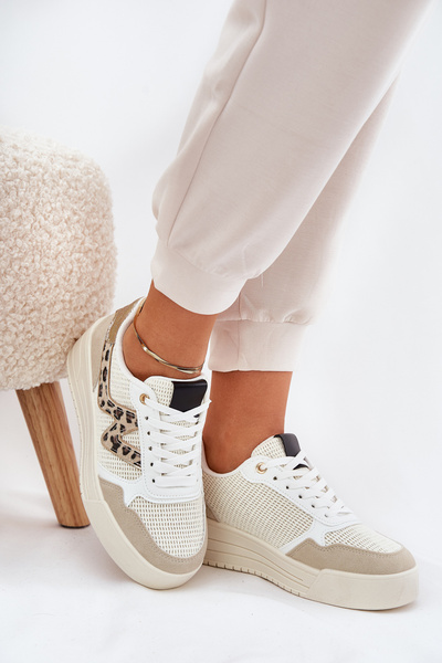 Baskets Sportives Féminines Sur Plateforme Léopard Beige Lorori