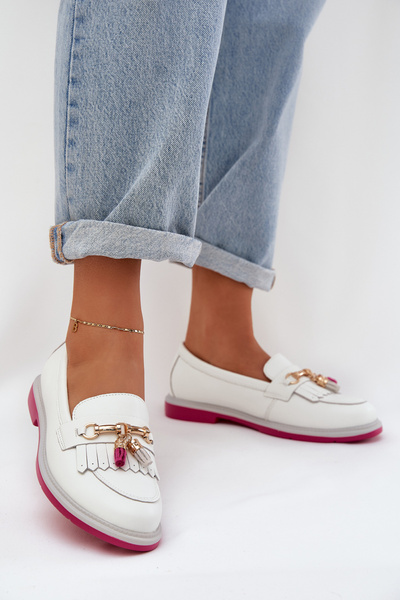 Mocassins Élégants En Cuir À Talon Plat S.Barski LR51-768A Blanc