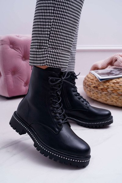 Frauen Flacher Absatz Hohe Stiefel Schwarz Hippe