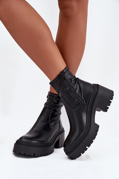 Damenturnschuhe mit massivem Absatz und Plattform Öko Leder Schwarz Elvianne