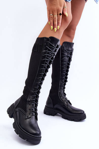 Bottines À Talon Plat Avec Chaussette Noir Itona
