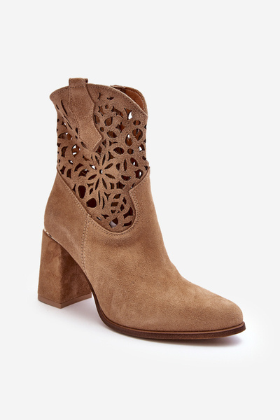 Suede Openwork Boots Pantofi Lewski 3264 Dark Beige