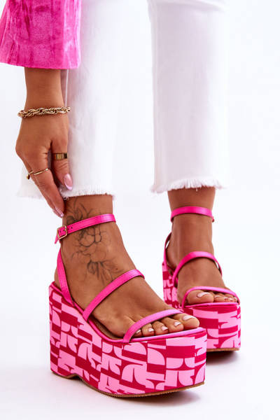 Sandales Compensées Tendance Avec Motifs Fuchsia Claria
