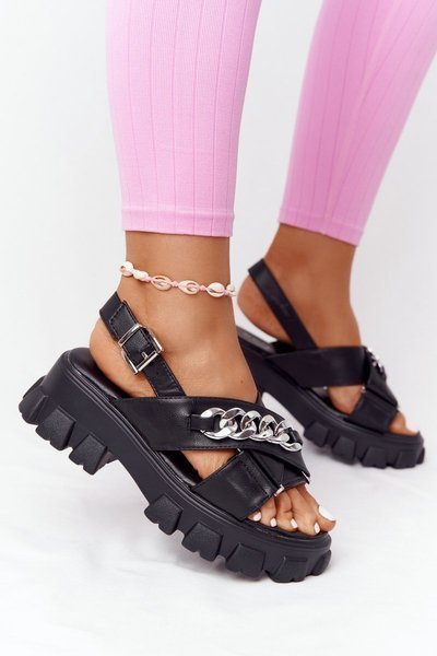 Sandals On The Platform With A Chain Black Hollywood