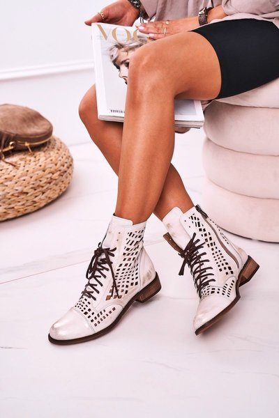 Ažūriniai odiniai batai Nicole 2627 White-Silver