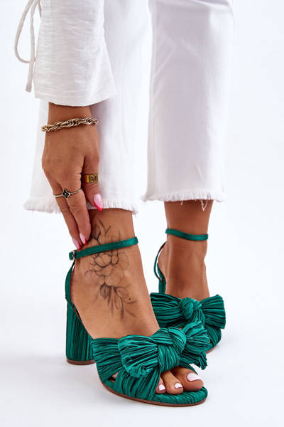 Fashionable Sandals With A Bow On Heels Green Callum