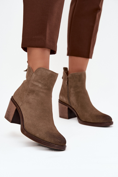 Botine pentru femei din piele de nubuc naturală cu toc Sergio Leone BT25321-S kaki