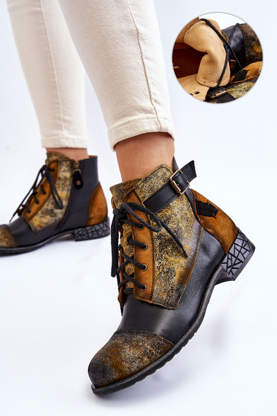 Bottes en cuir pour femmes Maciejka 05077-07 Jaune-Noir