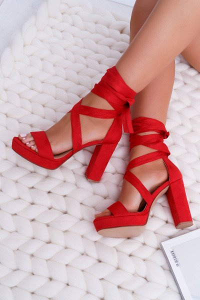 Platforma de sandale stiletto pentru femei legate lafiesta roșie