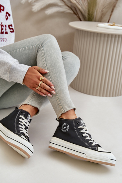 Warmes Damen Sneaker Auf Plattform Eko Leder Big Star OO274062 Schwarz