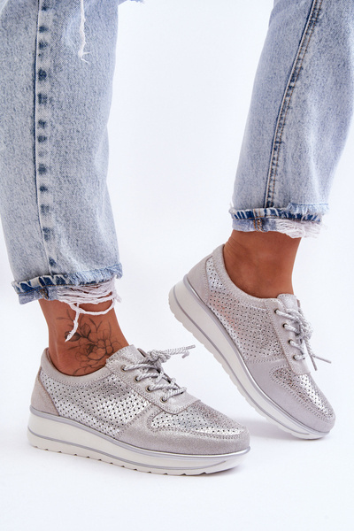 Pantofi sport din piele cu perforație S.Barski AL22246 Silver