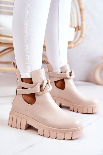 Bottines En Cuir Avec Une Coupe Beige Karen