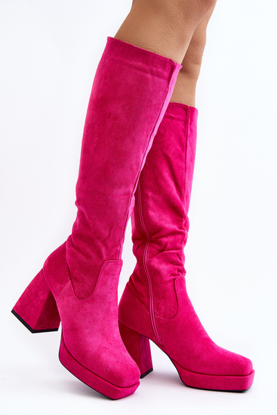 Bottes isolées à talon épais pour femmes en fuchsia Layala