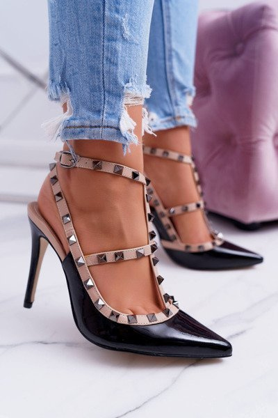 Vices Escarpins Femme Laqués Noirs Avec Clous Valenti Jets
