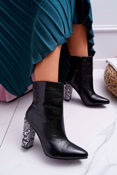 Women's Stiletto Boots Snake Motif Black Vernel