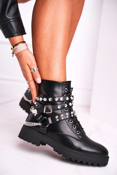 Bottes Femme Rivets Argent Chaînes Noir Desire