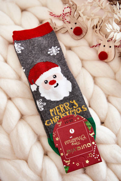 Gyermek zokni "Merry Christmas" Mikulás szürke-zöld